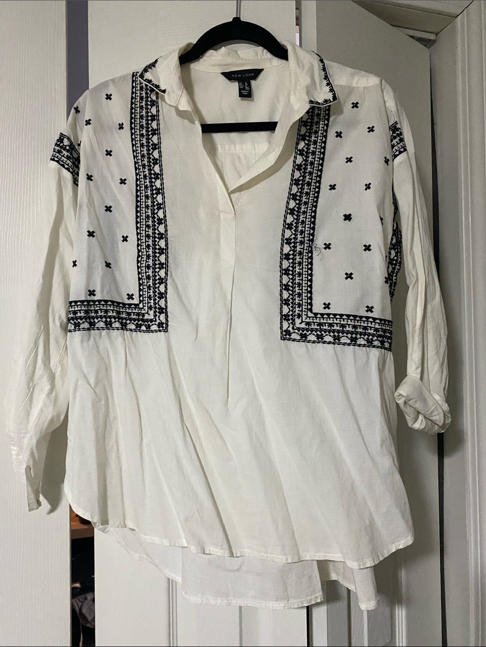 New Look White Top with Black Embroidered Panels